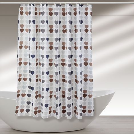 Tenda doccia 240x200cm in poliestere dalla fantasia a cuori con ganci (1/3)