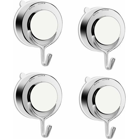Set of 4 Silver Suction Cup Hooks – Durable ABS Plastic – 11 lb Capacity – Easy Attachment to Smooth Surfaces (1/5)