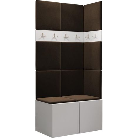 Meuble d'entrée Pinis I, Blanc, 186x84x46cm, Stratifié, Tissu, Murale, À poser (1/5)