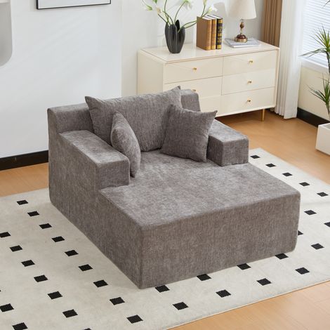 Canapé modulaire compressible en chenille, mousse 30D résiliente. Léger à déplacer, base antidérapante pour salon, gris design (1/5)