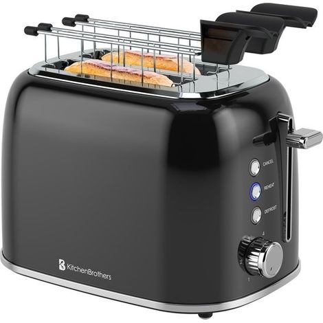 [JAMAIS UTILISE] KitchenBrothers KitchenBrothers Grille-pain 6 niveaux de chaleur - Fentes larges - Grille-pain pour machine à sandwich - 870 W - Noir (1/5)