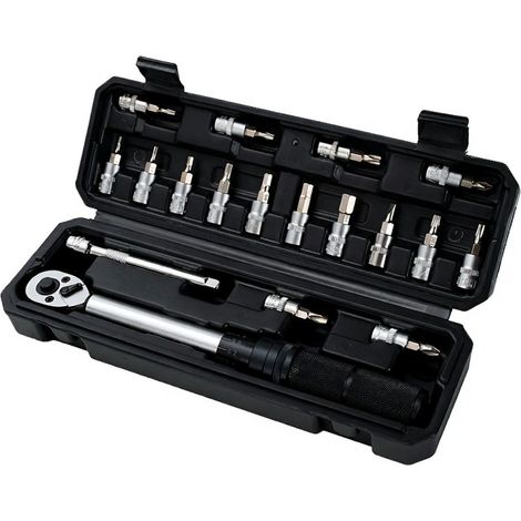 Clé dynamométrique double échelle 2-20 Nm, 1/4 pouce, 18 pièces, embouts préréglés, clé dynamométrique réglable pour la réparation de vélos et de voitures, avec coffret de rangement (1/5)