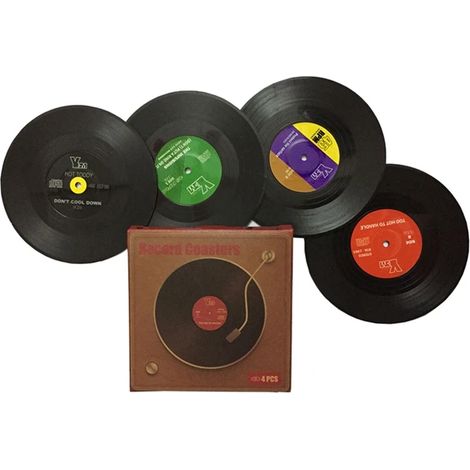 4pcs Disque Vinyle Tasse Coaster Rétro Café Tasse Tampon D'isolation Thermique Tapis Rond Tapis de Tasse Boisson Tasse Pad Tapis de Table