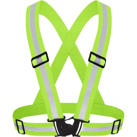 Harnais de Sécurité Réfléchissant Haute Visibilité Réglable Gilet Vert Fluorescent Unisexe