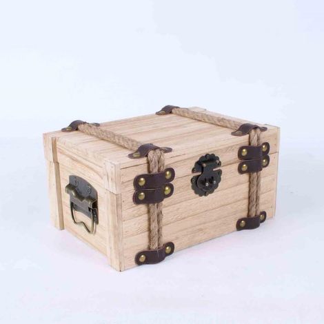 Malle en sapin blanchi et corde, 30 x 20 x 15 cm (lot de 3)