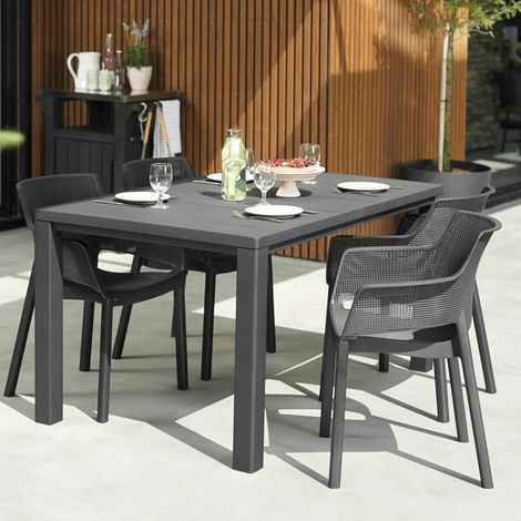 Tavolo rettangolare dogato in resina Keter 147x90xH74 cm -  Black