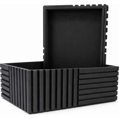 Boîte de rangement noire rainurée avec couvercle pour petits objets de bureau (1/3)