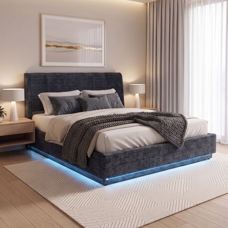 LED Polsterbett Tröstiar 160x200 cm Leinen Blau [en.casa] (1/5)