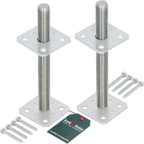 KOTARBAU 2 pièces support de poteau Réglable 80 mm x 80 mm x 250 mm Filetage M24 mm Pied De Poteau Bois En Hauteur Pied De Sol Galvanisé Pied En Béton Réglable Par Vissage