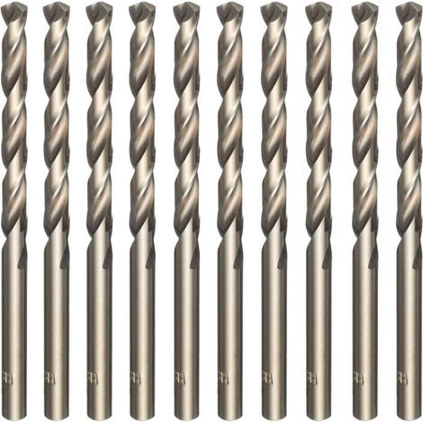 Set of 10 gold-plated M35 high-speed steel twist drill bits with cobalt plating - For drilling stainless steel, hardened steel, cast iron, copper, aluminum, wood and plastic - 5 mm x 86 mm (1/4)