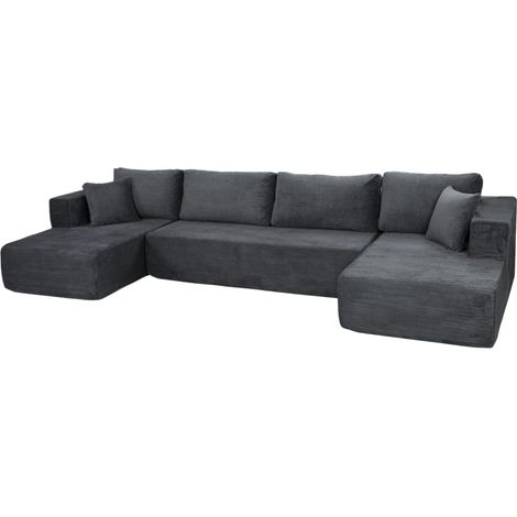 Canapé Modulaire en U 4 Places, 2 Méridiennes, Canapé 2 Places, 6 Coussins, Sans Montage, 369 x 152 x 78 cm, Gris (1/5)