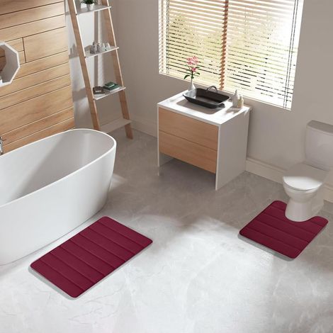 Tapis De Salle De Bain - Tapis Toilette 2 Pièces - Dos En Caoutchouc Anti-Dérapant - Velours Peluche Et Mousse Mémoire - 40x50 cm Et 40x60 cm (1/5)