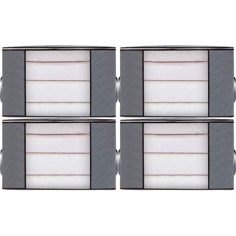 4pcs Sacs de Rangement Vêtement Grand Boite Rangement Cartons Déménagement pliable Housse Couette pour Couverture Jouet Vêtement (1/4)