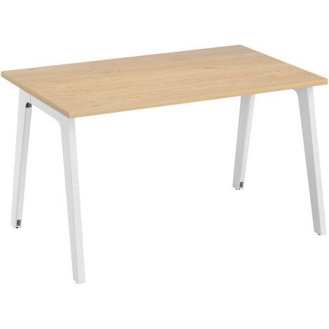 Bureau droit Exprim Arche chêne clair L 120 cm avec goulotte - Piètement blanc - Maxiburo