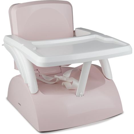 Rehausseur De Chaise Enfant 2 En 1 - 6-18 Mois - Harnais Sécurité 3 Points - Tablette Amovible - Plastique - Rose Poudré (1/5)