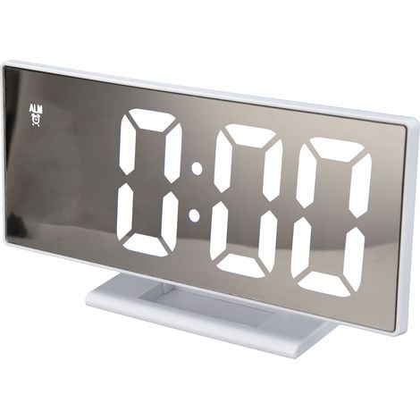 Réveil numérique LED blanc, miroir, multi-fonctions, rechargeable USB avec batterie intégrée. (1/5)