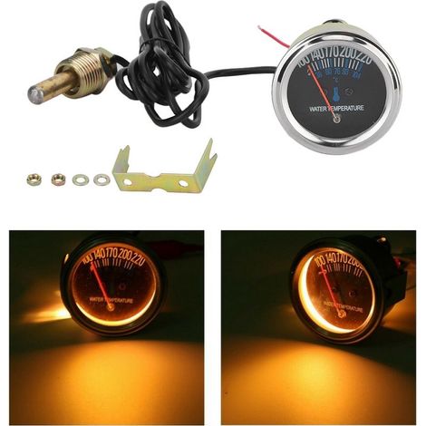 Jauge de température d'eau mécanique 52mm pour voiture, 38-104℃, éclairage jaune, 12V (1/5)