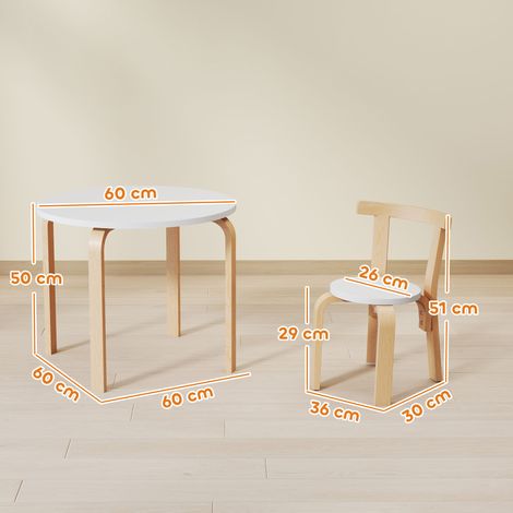 Ensemble table et chaises en bois (5 pièces, blanc, coins arrondis) pour enfants de 3 à 8 ans. (1/5)