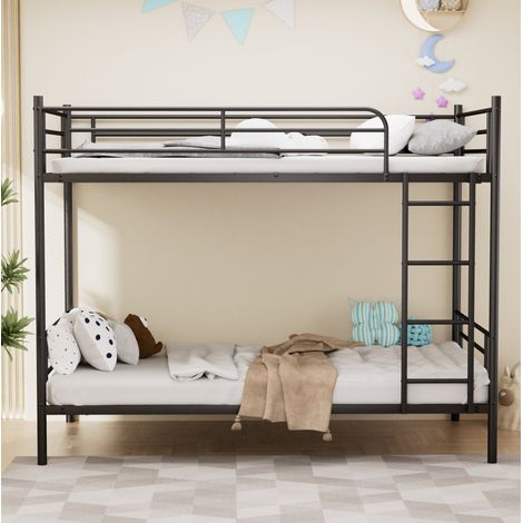Letto a castello in metallo nero 90x190 cm con scala e guardrail, struttura in acciaio (1/5)