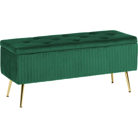Panca Imbottita Divanetto In Velluto Contenitore Pouf Grande XXL PortaOggetti Panca Sgabello A Pie Di Letto Con Gambe In Metallo Dorato Cassapanca Ingresso Legno Massello Panchina - Petrolio (1/5)