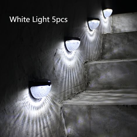Applique murale extérieure solaire demi-cercle à 6 LED avec abat-jour, éclairage d'escalier noir et blanc, motif goutte d'eau - Lot de 5 (5/8)-AquaForge