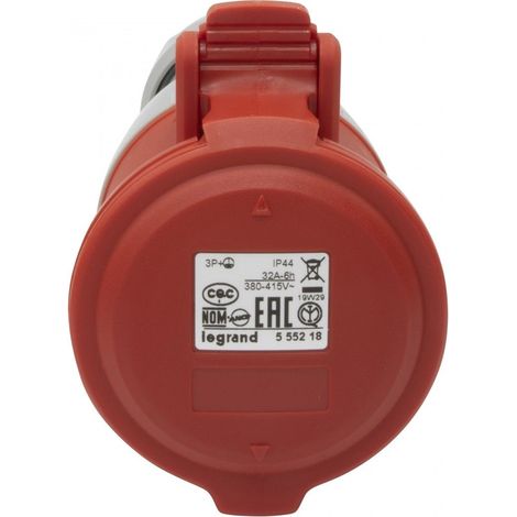 LEGRAND 555218  Base aérea 32A 3P + TT 415V IP44