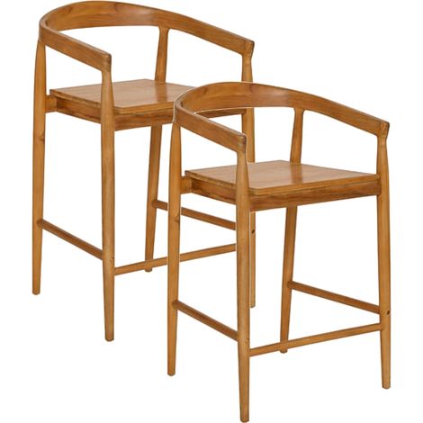 Lot de 2 Tabourets de bar en Teck - Longueur 55,5 x Profondeur 56 x Hauteur 95 cm