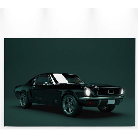 Tableau voiture ancienne noire avec fond vert | Tableau moderne pour chambre ado et garçon | Tableau sur toile déco salon - 0,9 x 0,6 m (1/5)