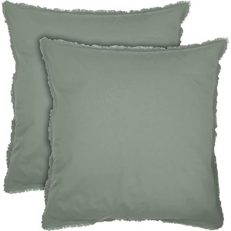 Set of 2 Fringed Washed Cotton Pillow Cases 100% Cotton (1/5)