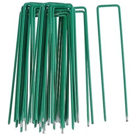 50pcs Piquets de Fixation pour Jardin, Pelouse Agrafes en Forme de U pour Bache Anti-Mauvaises Herbes, Galvanisés à Chaud (150 mm de Hauteur) Paillage pour plante (1/5)