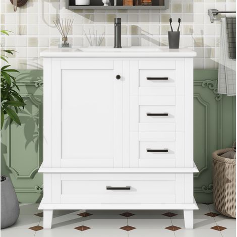 Meuble rangement salle bain 76 cm vasque blanc moderne OKMYHOME (1/5)