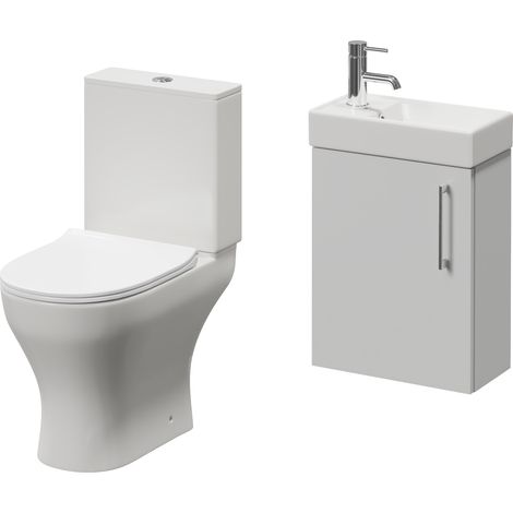 Napoli Cube Gloss Grey Pearl 400mm Single Door Wall Mounted Vanity Unit and Jubilee Toilet Suite with Align Basin - 400mm - Chrome 160mm Handle