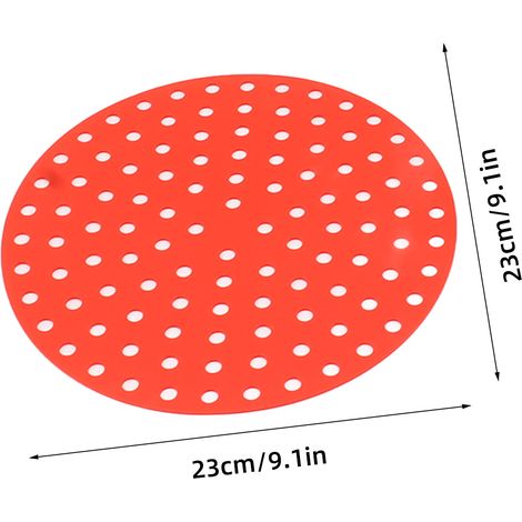 Ortviai Tapis rond pour friteuse à air – 4 pièces en silicone alimentaire résistant à 230 °C, 23 cm, rouge et noir (1/4)