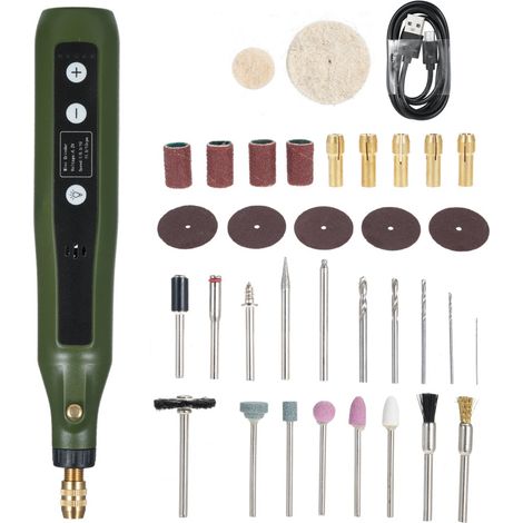 5-Gang-Miniatur-Rotationswerkzeug-Set, 4,2-V-Multifunktionsschleifer mit 34 Zubehörteilen zum Gravieren, Schleifen, Polieren, Schnitzen und für Heimwerkerarbeiten. (1/5)