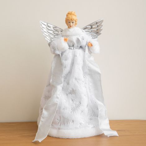 45cm Large White Christmas Angel with SIlver Wings Tree Topper (1/5)