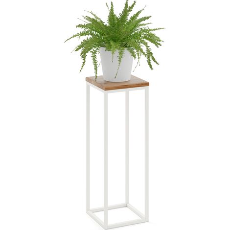 LAMO Manufaktur 70 cm Pflanzenständer  Blumenständer  Blumenhocker Gestell: Grauweiß  100% Echtholz Massiv Platte Farbe: Dunkel