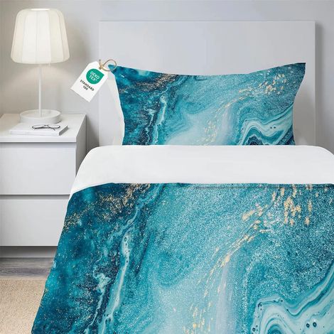 Bettwäsche 135x200 cm Marmor Blau 2-teilig Mikrofaser OEKO-TEX