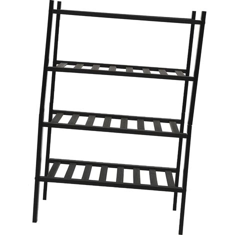 Étagère à chaussures en bambou empilable 4 niveaux noir, organisateur de rangement pour placard entrée couloir salle de bain salon (1/5)