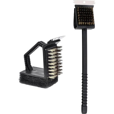 Brosses de Nettoyage pour Barbecue, 2 Pièces Brosse à Barbecue Barbecue Nettoyage Brosse 3 en 1 Brosses à Barbecue avec Grattoir en Acier Intégré pour Un Nettoyage Plus Facile Et Efficace