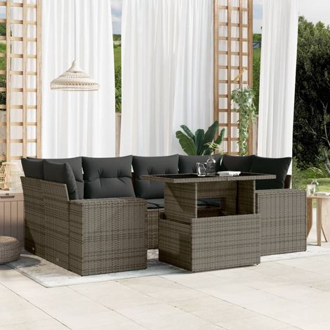 vidaXL Salon de jardin avec coussins 7 pcs gris résine tressée (1/5)