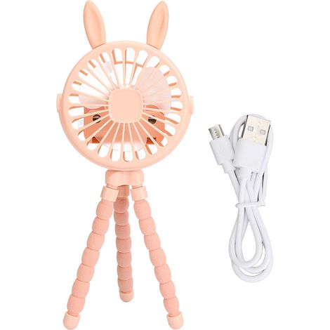 Ventilateur poussette avec trépied flexible, clip à oreilles mignonnes, 3 vitesses réglables, batterie rechargeable pour siège auto et berceau (1/5)