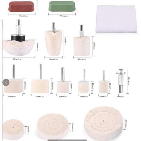 15 articles，Accessoires de polissage, visseuse sans fil, roue / tampon / cône de polissage,kit de brosses coniques,en velours de coton, pour perceuse