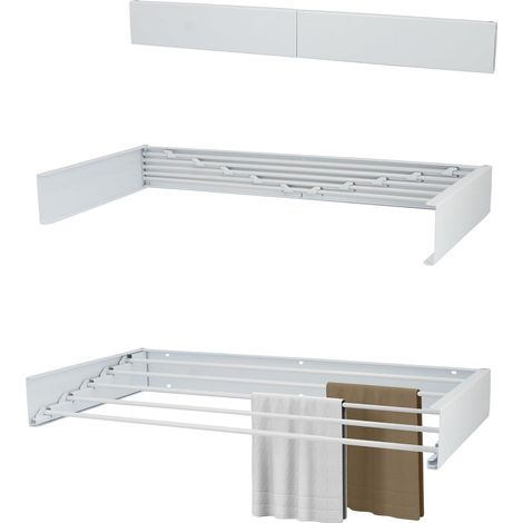 1 - Etendoir Mural - Sechoir A Linge - Pliable Rabattable Blanc 80x400cm Pour Salle De Bain Buanderie Interieur (1/5)