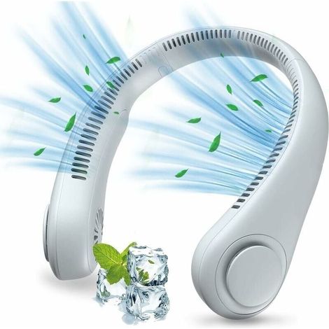Ventilateur Nuque Portable,USB Ventilateur de Cou avec Batterie 1200mAh,Ventilateur Mains Libres Sans Pale,3 Vitesses, Ventilateur Silencieux Rglable 360pour Bureau, Domicile,Voyage (Blanc) (1/4)