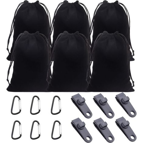 Sacs de Poids Portables pour Rideaux de Tonnelle en Plein Air, 6 Sacs de Poids, 6 Mousquetons et 6 Clips, Lestage pour Sac de Sable Adaptés pour Fixer des Rideaux Extérieurs, des Tentes (1/5)