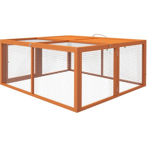 Conigliera da Esterno Pieghevole per 2-3 Roditori con Ingressi Multipli 110x105x50 cm in Legno e Acciaio Arancione (1/5)