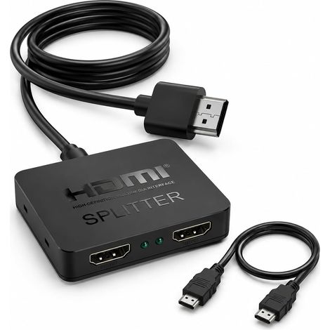 Répartiteur HDMI 1 en 2, Double HDMI 1080P Full HD 4K 3D, Comprend Un Câble Haute Définition HDMI vers HDMI Multi HDMI avec Alimentation Micro USB, Splitter HDMI Compatible TV, PC, Lecteur Blu-Ray (1/5)