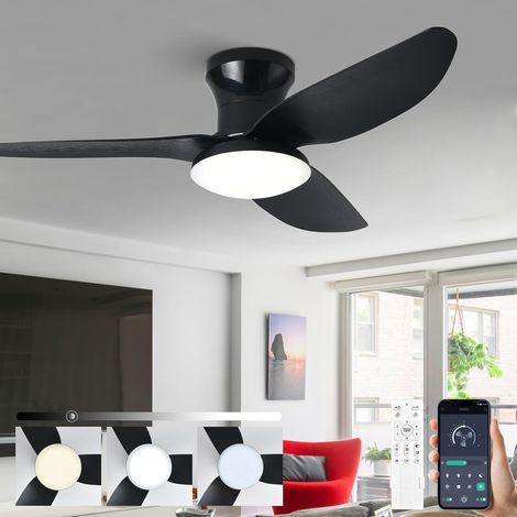 100CMVentilateur De Plafond Silencieux Avec Lumiere Et Telecommande, Lustre Avec Ventilateur 3 Pales, Dimmable, DC Motor, 6 Vitesses, Ventilo Plafond Moderne LED Pour Salon, Bureau, Chambre-Noir (1/5)