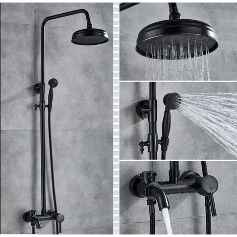Regendusche Duschset Duschsystem Duscharmatur Rain Shower Set Dusch Armatur Antik Nostalgie Mit Handbrause Wandmontage Dusche Komplettes Edelstahl Massage Duschpaneel Retro Rund Schwarz (1/5)