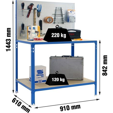 Scaffale in metallo Simon Rack senza viti colore blu/galvanizzato/legno 2 ripiani 1445x910x610 mm Made in Spain